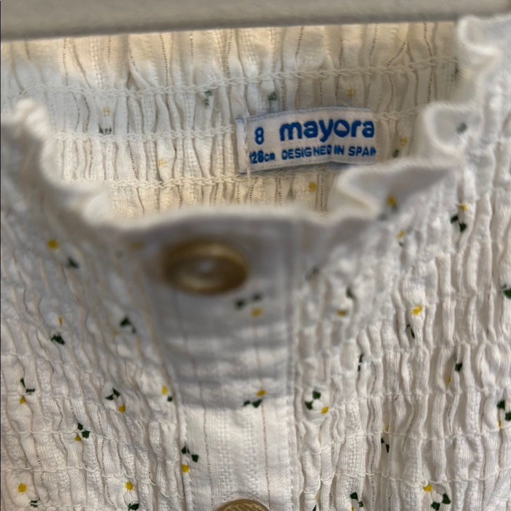Charming White Kids Dress with Ruffle Straps - Picture 3 of 4